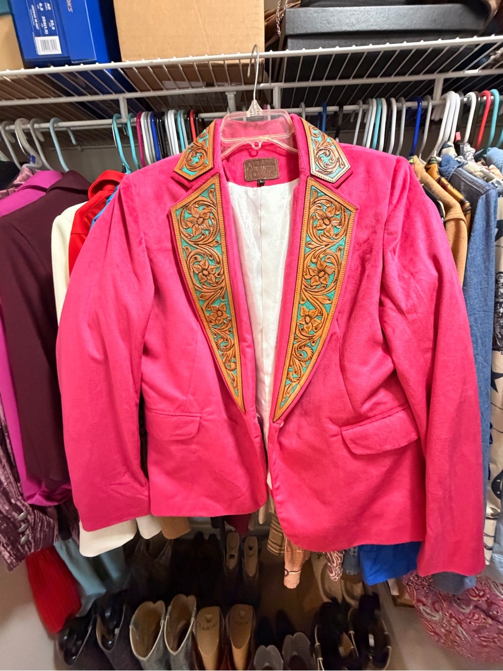American Darling Hot Pink Blazer with Turquoise & Gold Embroidered Trim